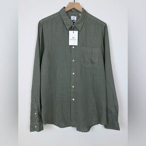 Paul Smith Linen Shirt Mens L Green Tailored Fit Button Up NWT